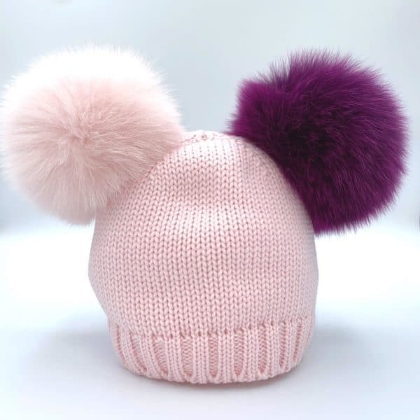 Catya - Cappello due pon pon - Cipria prugna