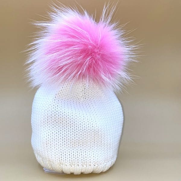 Catya - Cappello con pon pon - Bianco Fucsia bimba