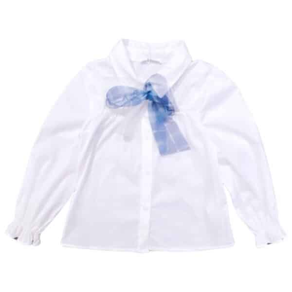 U+È - Camicia latte con fiocco in tulle