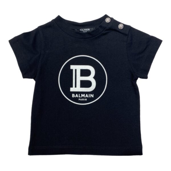Balmain - T- Shirt bambina nera con stampa logo