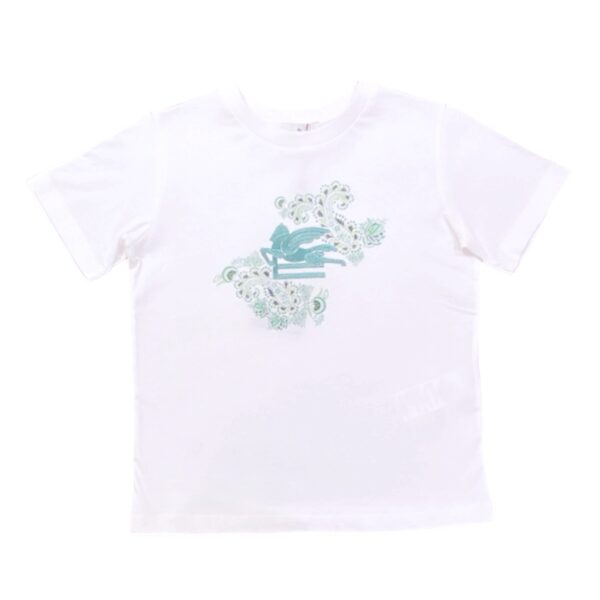 Etro - T Shirt bianca con logo verde