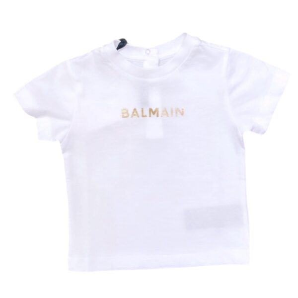 Balmain - T Shirt bianca con logo dorato