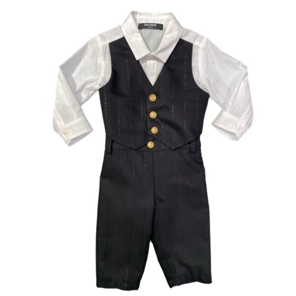 Balmain - Tutina nera con camicia bianca logata