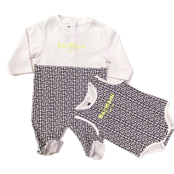 Balmain - Kit regalo bianco e nero logato giallo