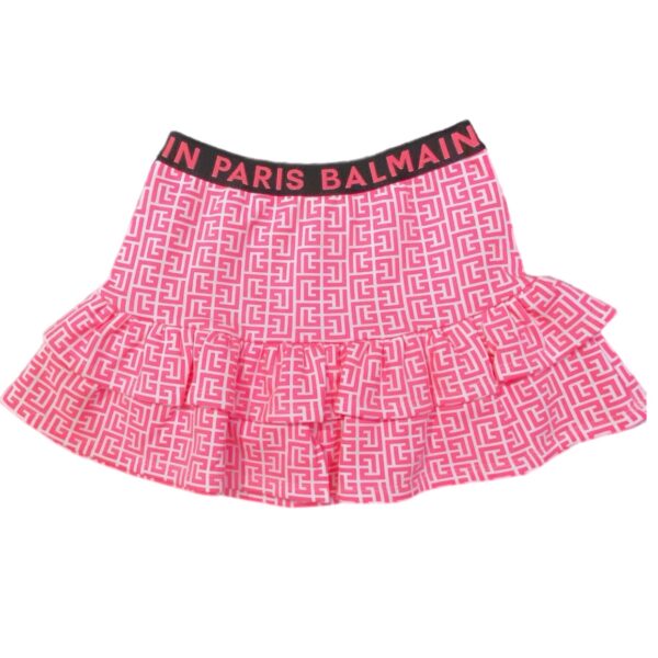 Balmain - Gonna fucsia e bianco fluo logata