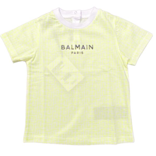 Balmain - T Shirt bianca e gialla logata