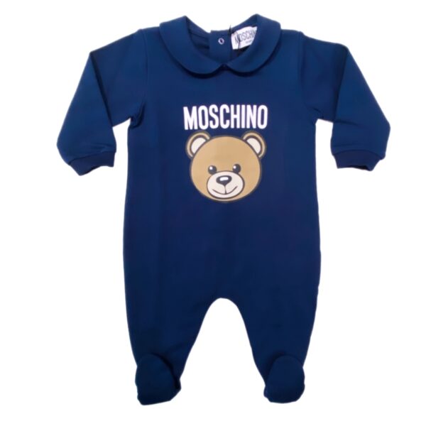 Moschino - Tutina blu logata collo tondo
