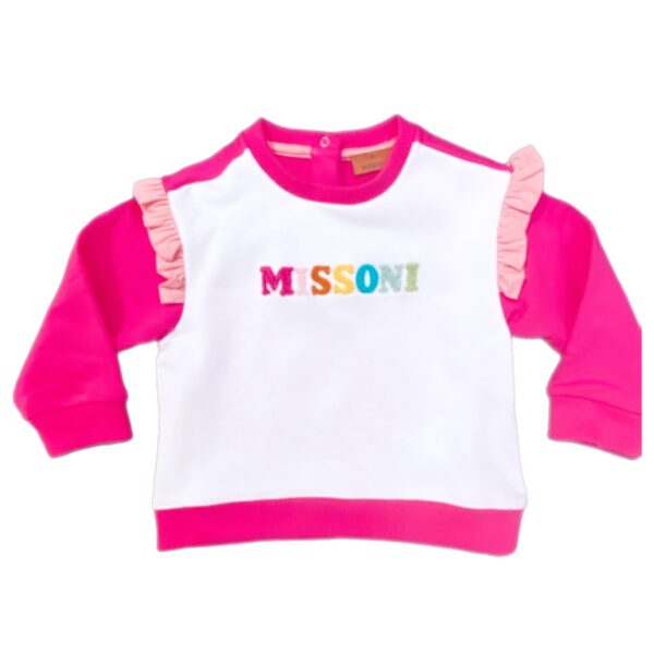 Missoni - Felpa bianca e fucsia con logo colorato