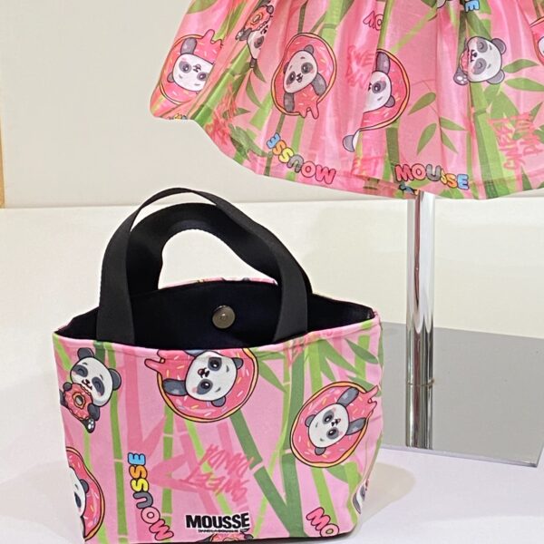 Mousse - Borsa rosa logata con manico nero