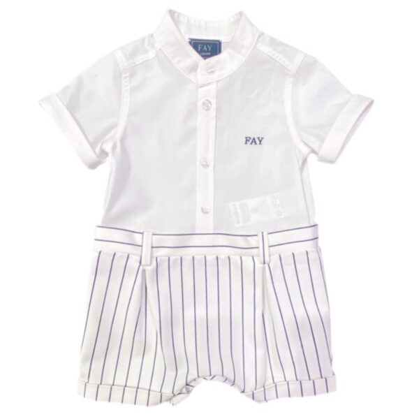 Fay - Salopette bianca e blu con logo