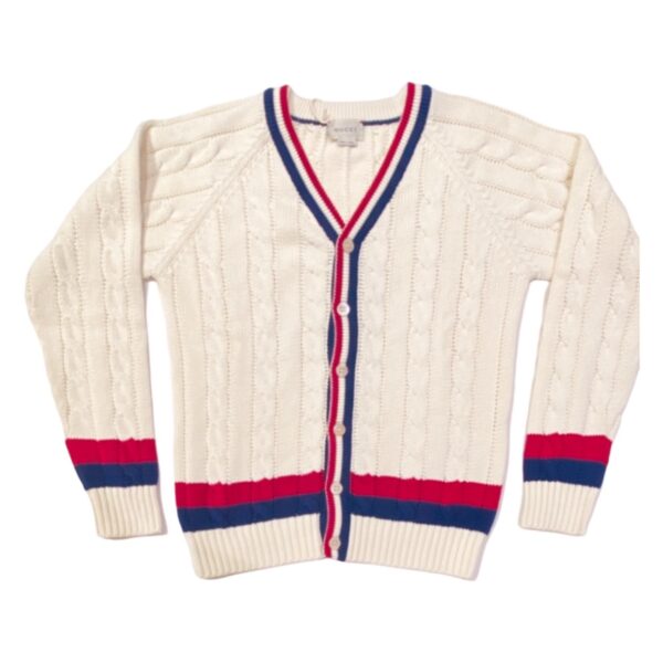 Gucci - Maglia aperta in cotone beige rosso e blu