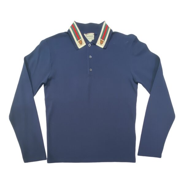 Gucci - Polo blu con dettaglio collo con tigre