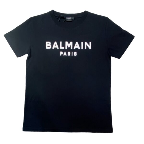 Balmain - T Shirt nera manica corta logata