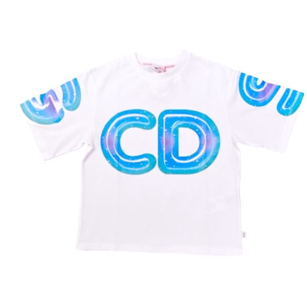 Gcds - T Shirt bianca con logo azzurro