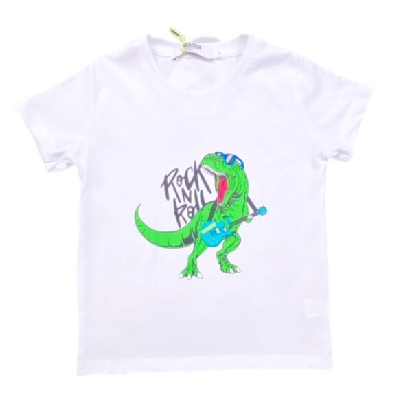 Mousse - T Shirt bianca stampa dinosauro