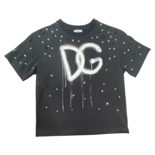 Dolce & Gabbana - T Shirt nera logata con svaroski