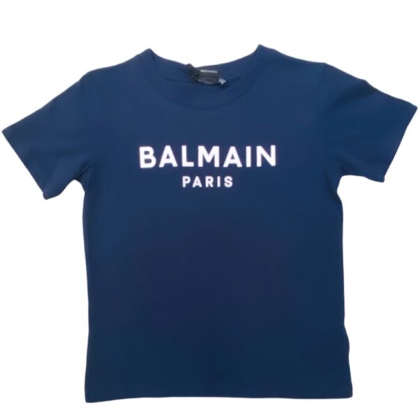 Balmain - T Shirt blu manica corta logata