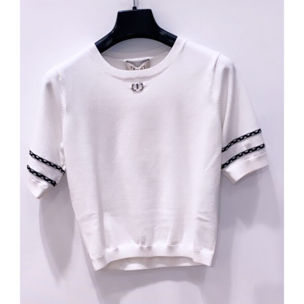 Twinset - Maglia bianca logata con profilo nero