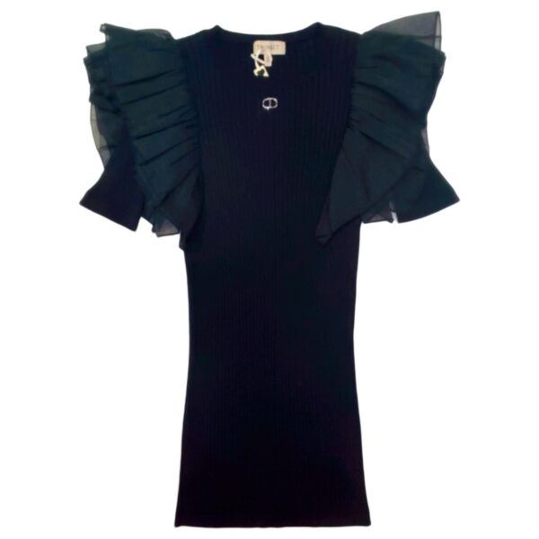 Twinset - Abito nero logato con maniche con rouche