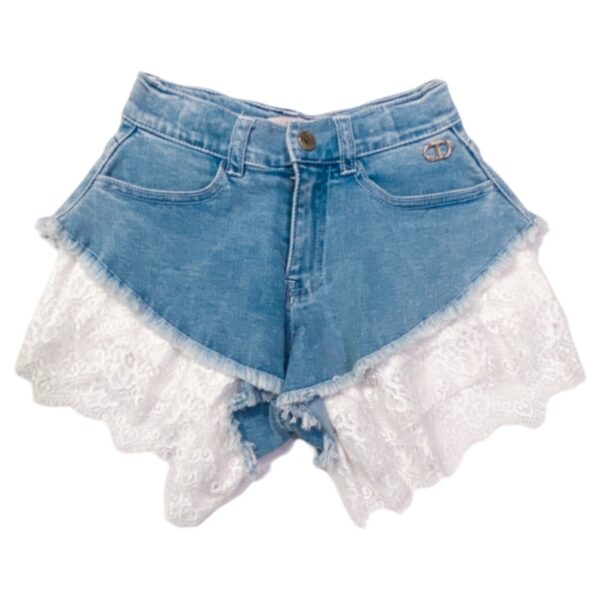 Twinset - Bermuda in jeans e pizzo