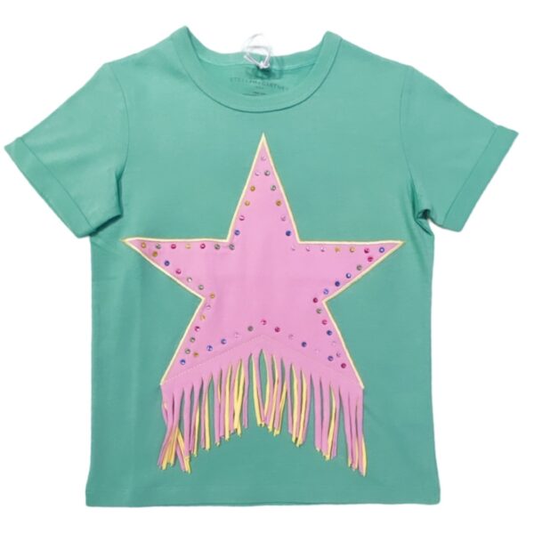 Stella Mccartney - T Shirt verde con stella rosa