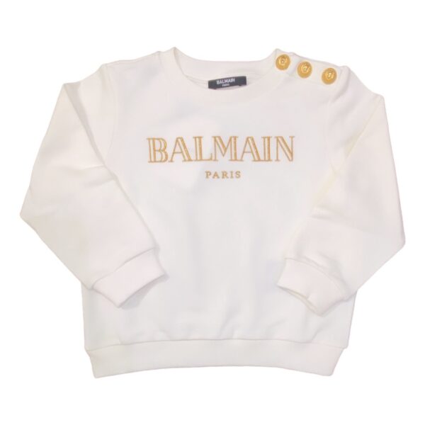 Balmain - Felpa bianca logata con bottoni dorati