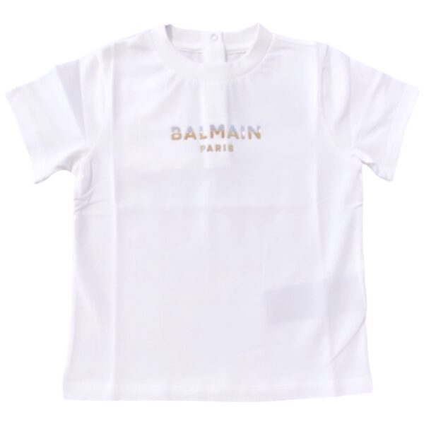 Balmain - T-shirt con logo oro argento