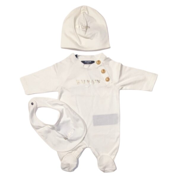 Balmain - tutina cappello bavetta - Panna