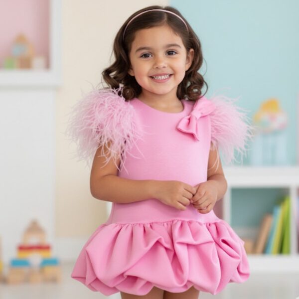 Miss Grant - Abito con piume rosa bubble