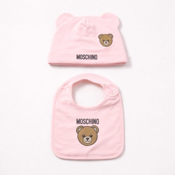 Moschino - Cappello e bavetta teddy rosa