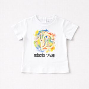 Roberto Cavalli - t-shirt bianca logo fantasia