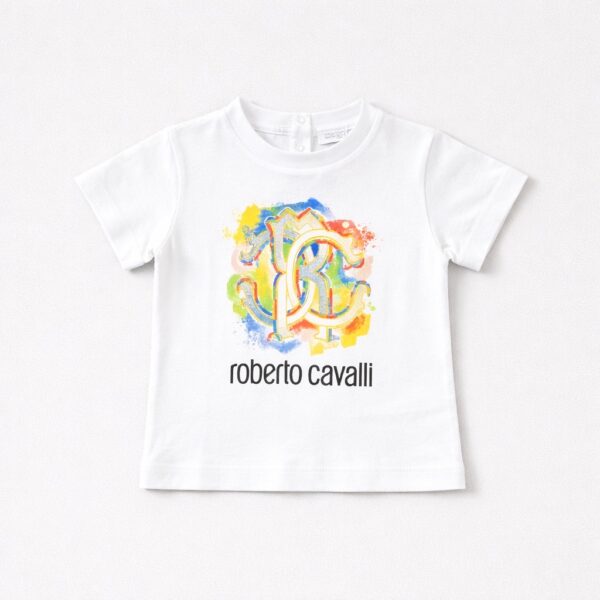 Roberto Cavalli - t-shirt bianca logo fantasia