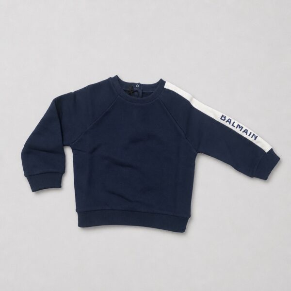 Balmain - Felpa blu con banda bianca logo