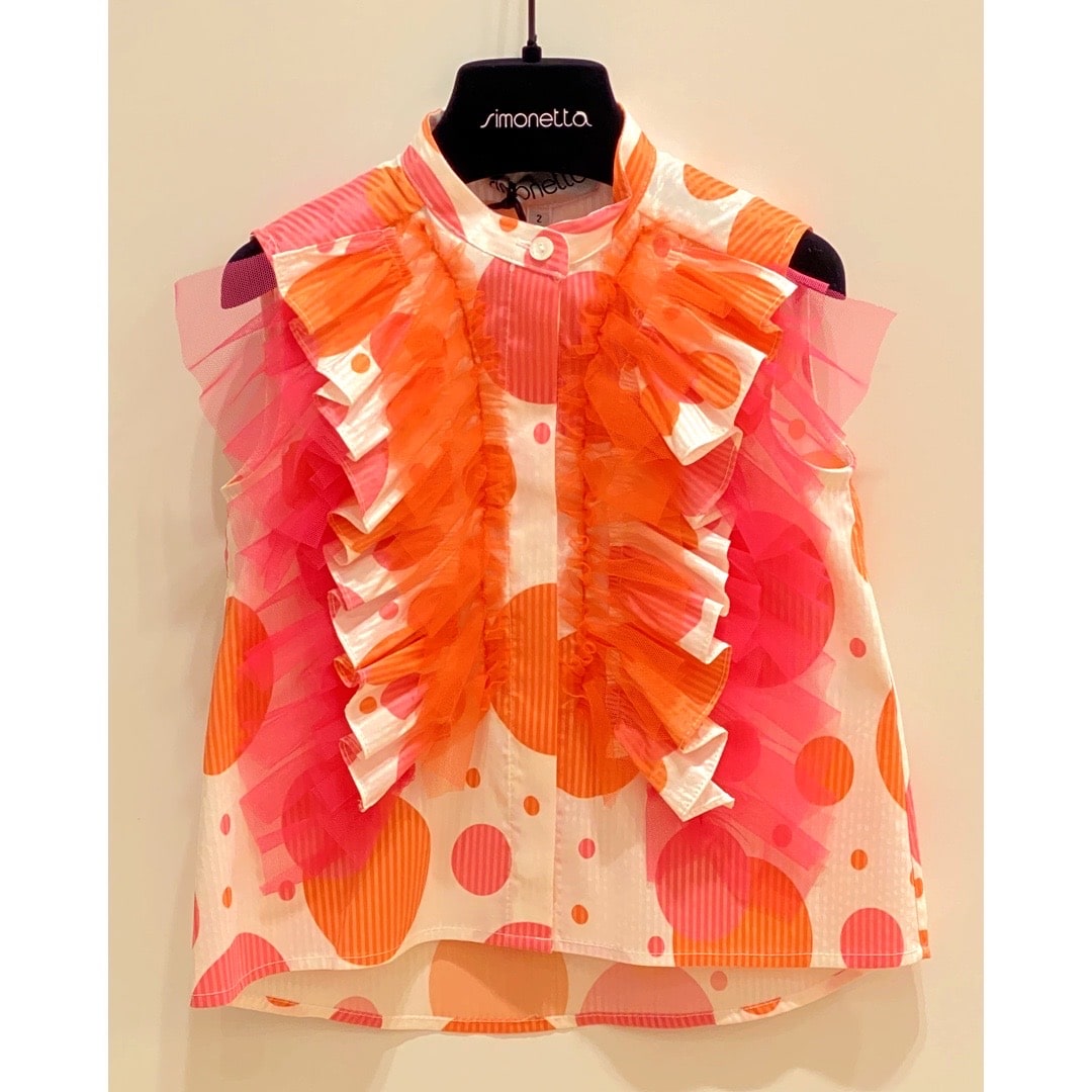 Simonetta - Camicia bimba - Bianco arancio fucsia