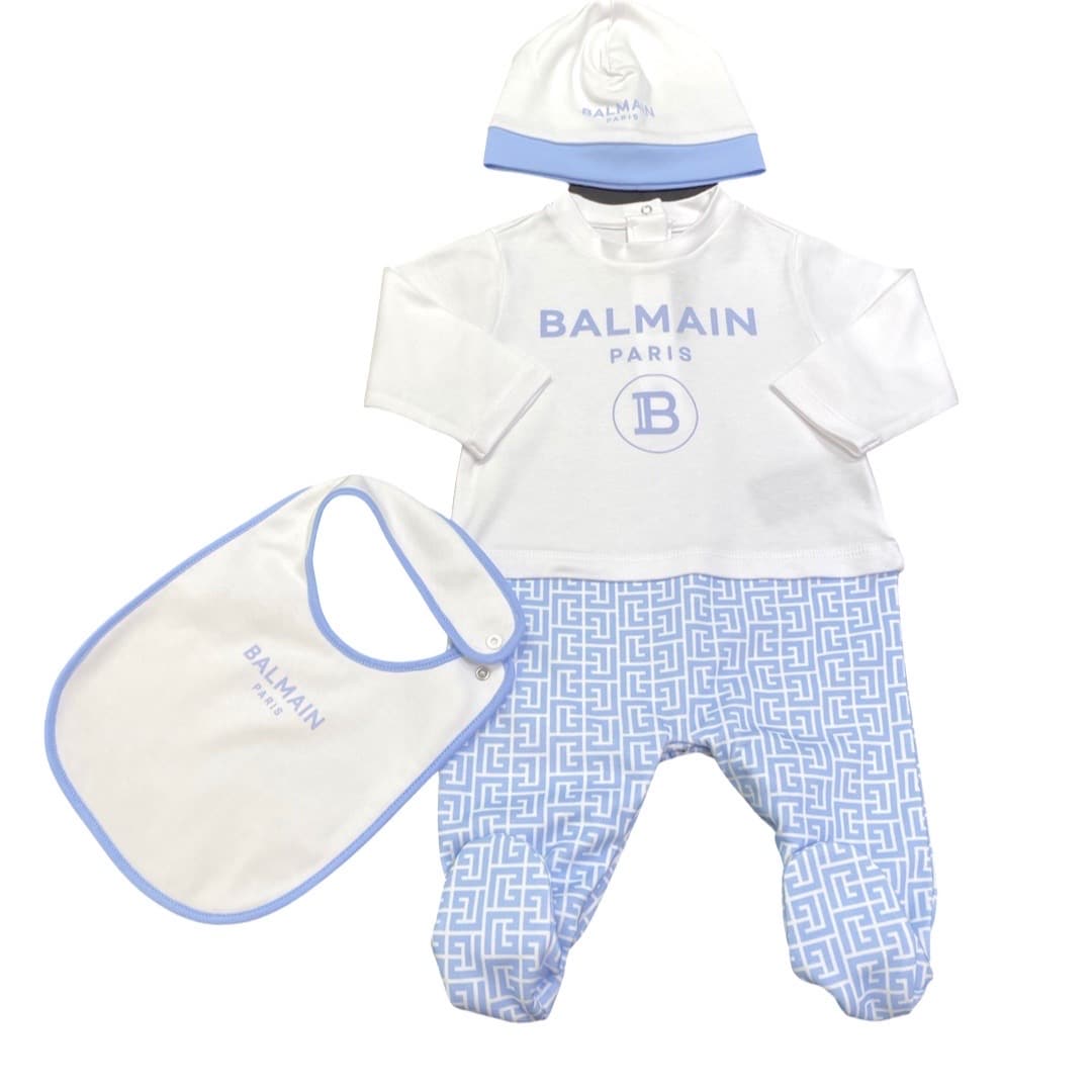Balmain - Tutina cappello bavetta - Cielo Bianco