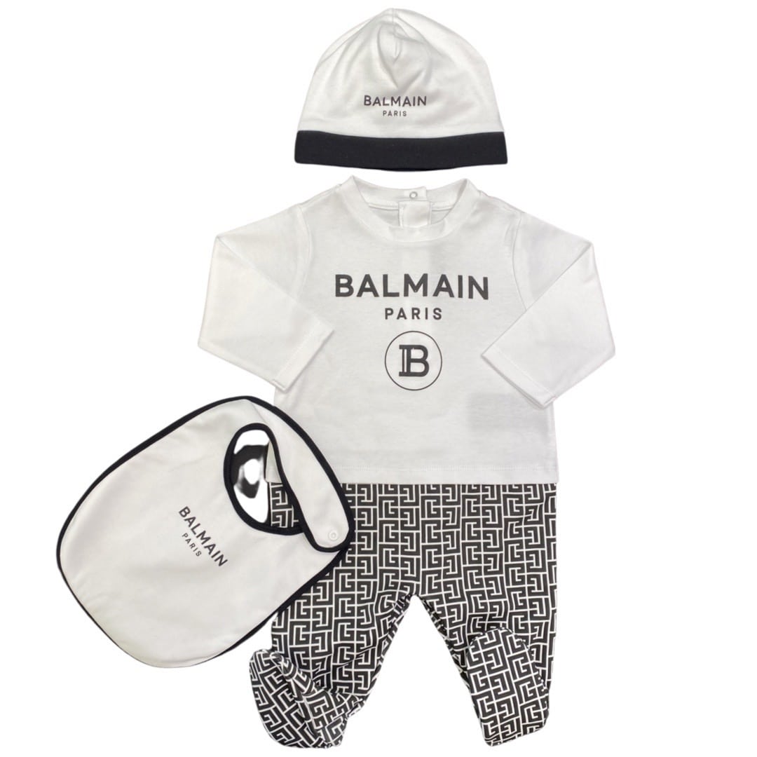 Balmain - Tutina cappello bavetta - Bianco Nero