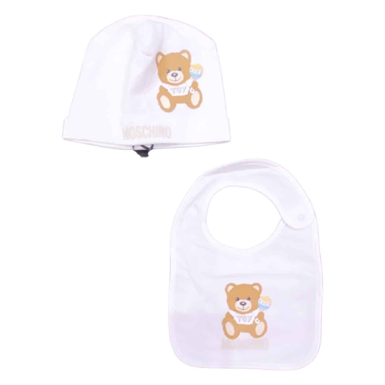 Moschino -Cappello e bavetta con orsetto - bianco