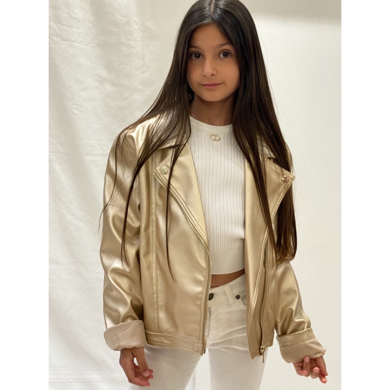 Twinset - Giacca chiodo effeto pelle oro