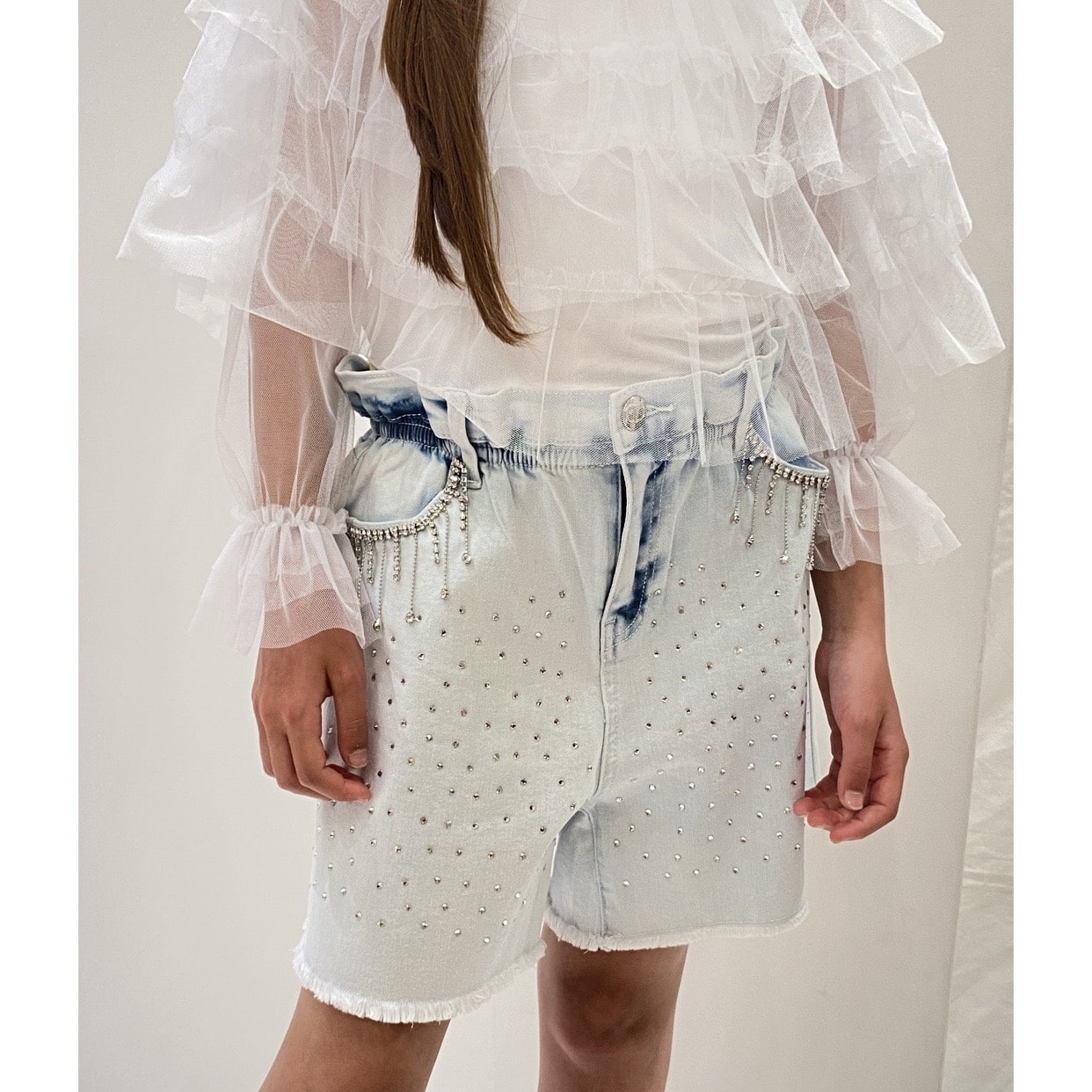 Twinset - Bermuda in jeans con strass