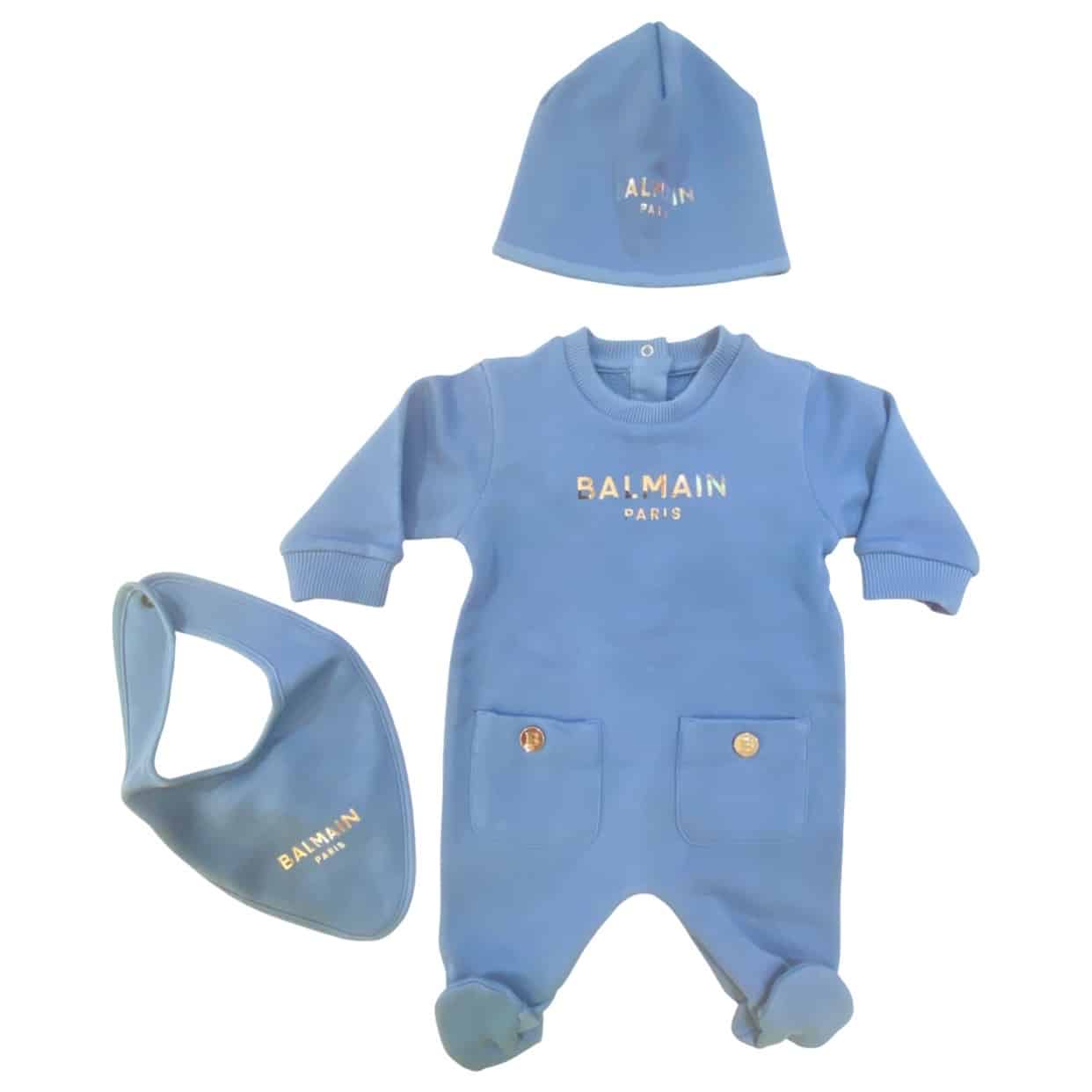 Balmain - Tutina cappello e bavetta - Celeste