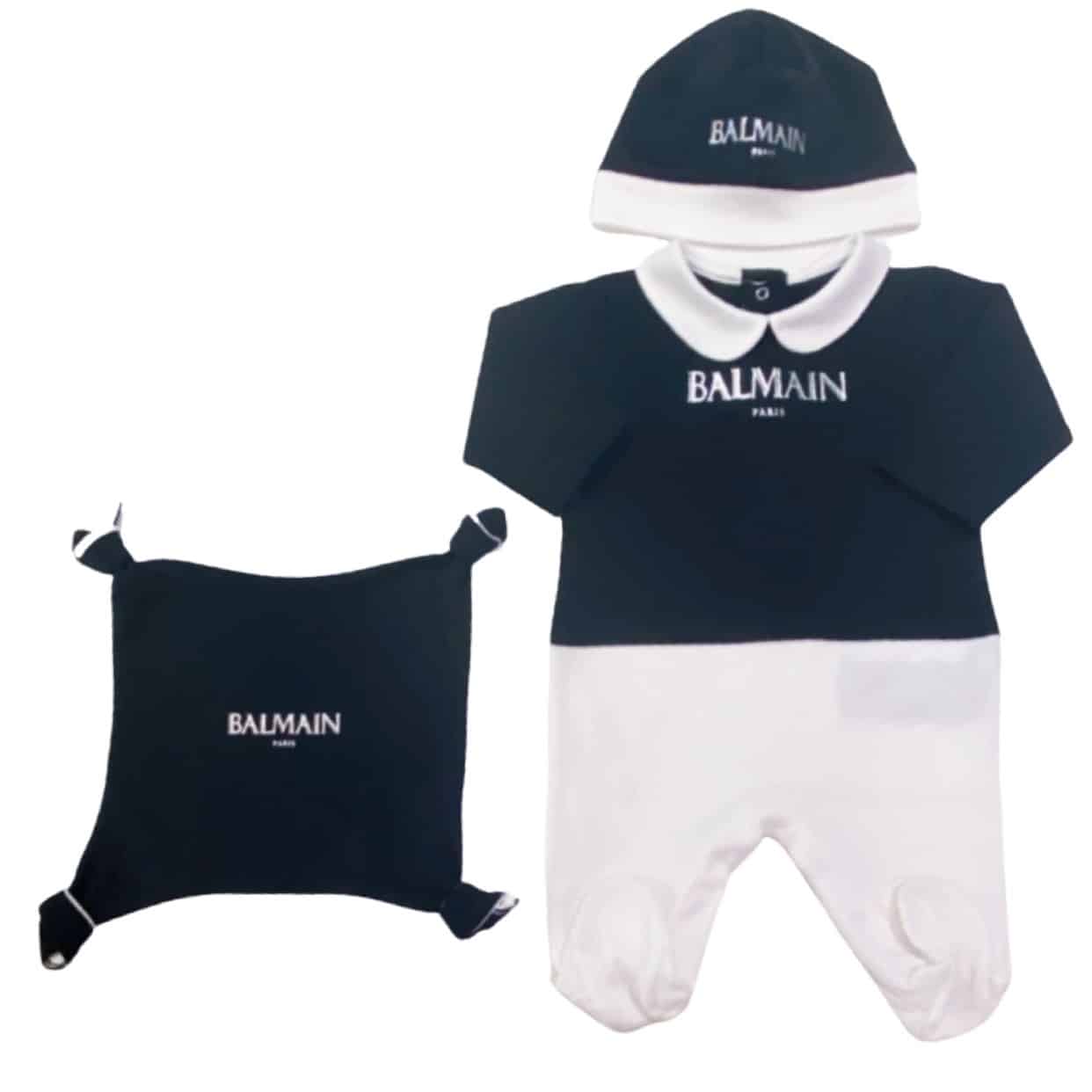 Balmain - Tutina cappello e doudou - Nero bianco